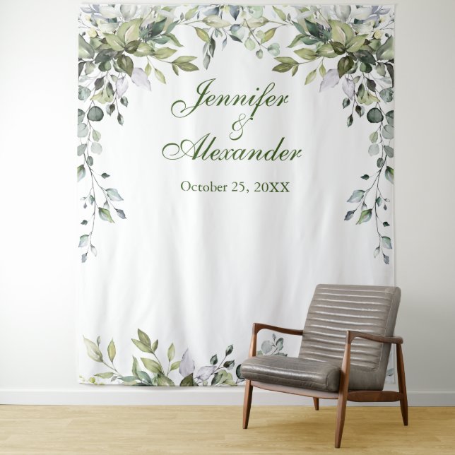Tenture Aquarelle Eucalyptus Mariage Photo Booth fond (En situation)