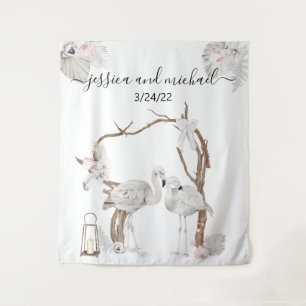 Tenture Aquarelle Flamant Tropical Bohème Fleur Blanche