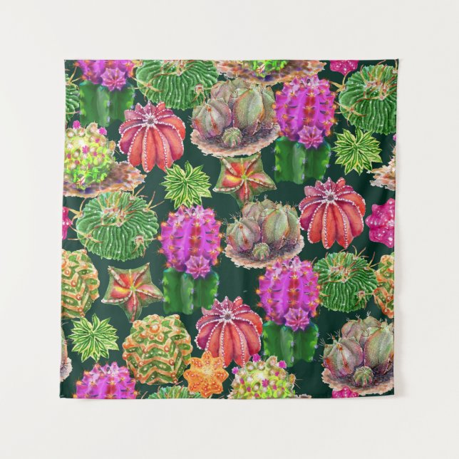 Tenture Aquarelle florale Cactus Motif sans couture (Devant)