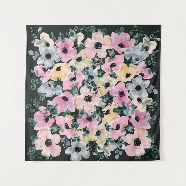 Tenture Aquarelle florale foncée : belle impression. (Devant)