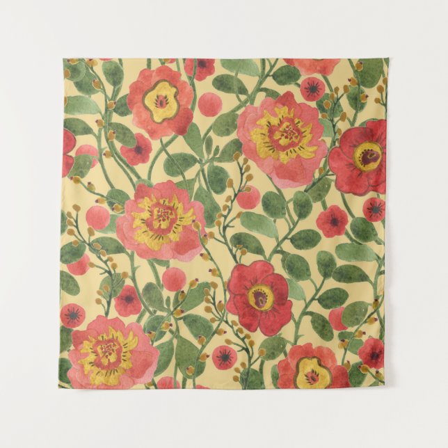Tenture Aquarelle florale rétro : Élégance intemporelle (Devant)