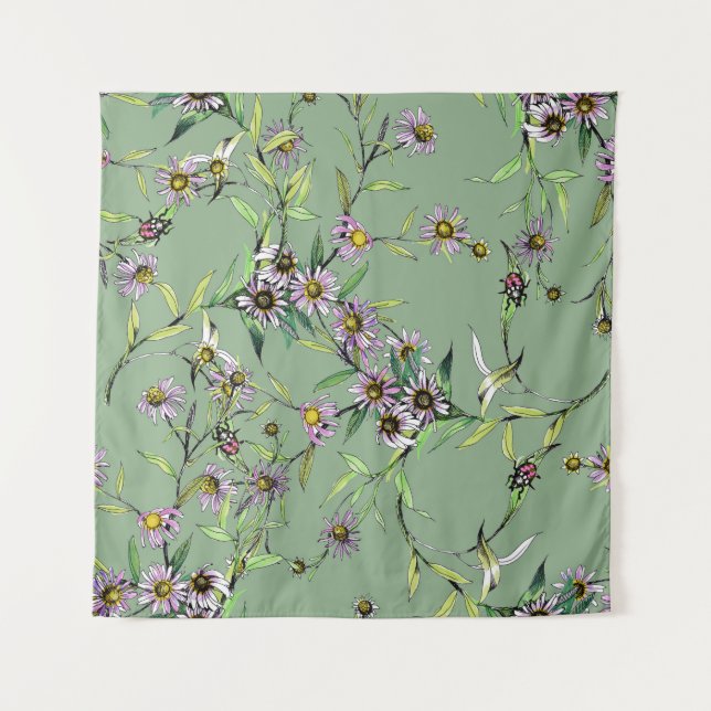 Tenture Aquarelle florale : Vert Motif sans couture (Devant)