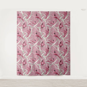 Tenture Aquarelle Gris Et Rose Cardinal Birds Motif
