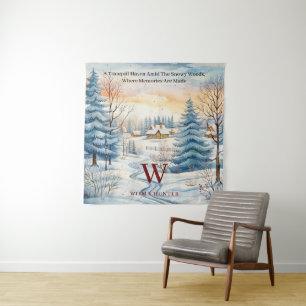 Tenture Aquarelle Hutte d'hiver de flocon de neige dans la