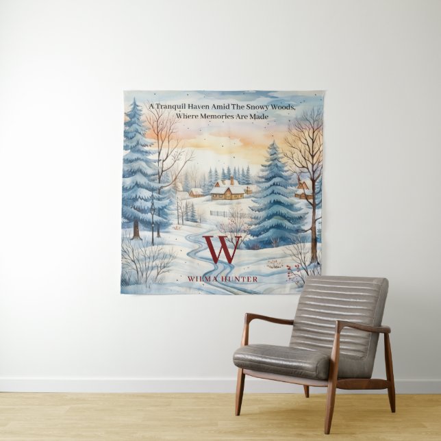 Tenture Aquarelle Hutte d'hiver de flocon de neige dans la (En situation)