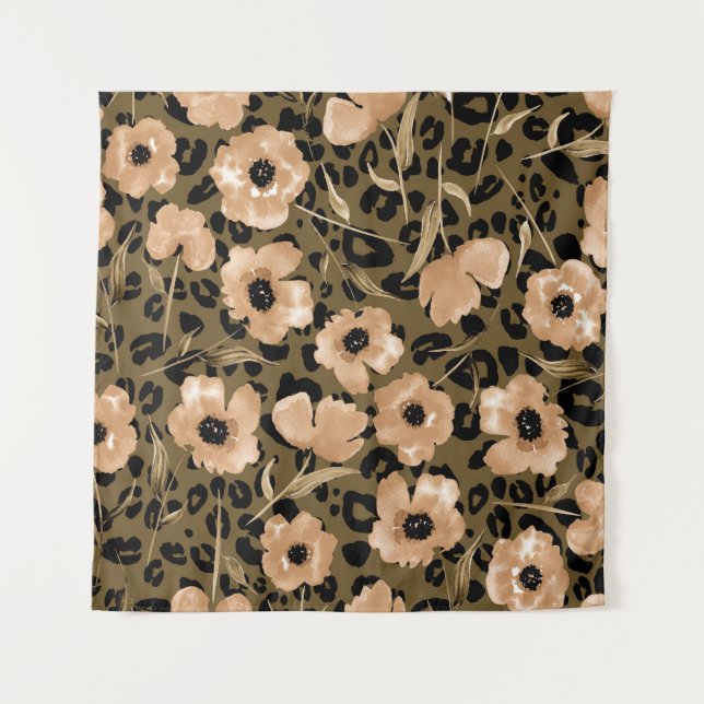 Tenture Aquarelle léopard floral : Motif sans fin (Devant)