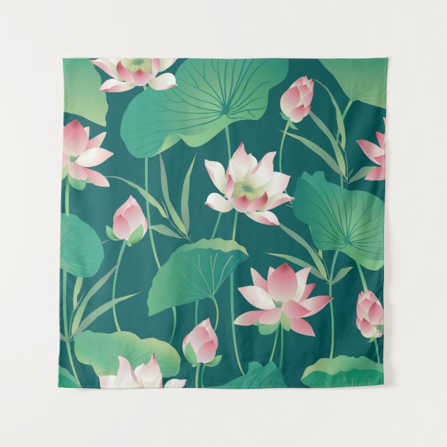 Tenture Aquarelle lotus : fleurs vintages sans soudure. (Devant)