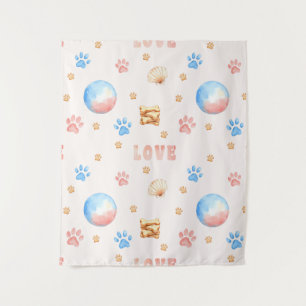 Tenture Aquarelle "LOVE" Design avec Empreintes de pattes