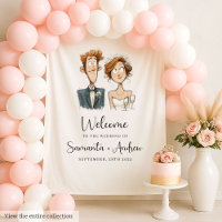Aquarelle Mariage fond de scène Funny Mariée et ch