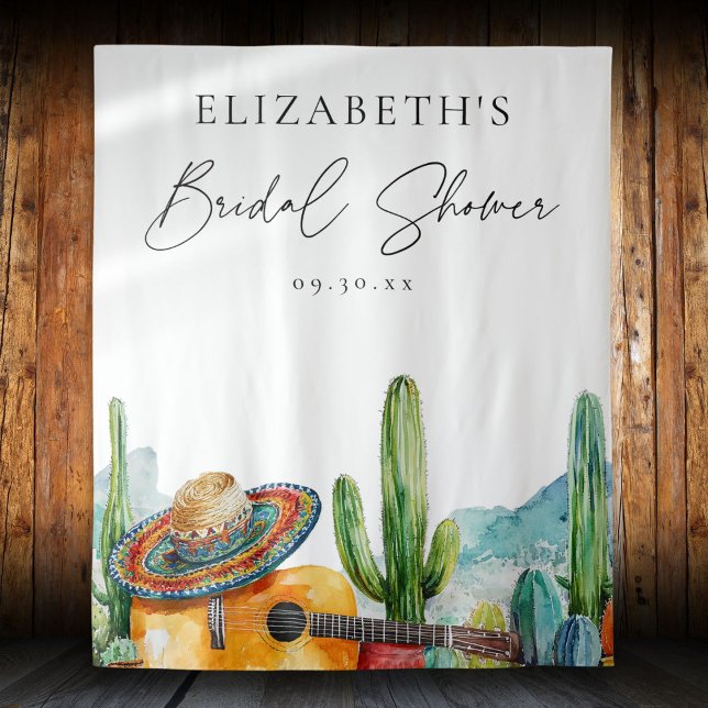Tenture Aquarelle mexicaine Fiesta Fête des mariées fond (Watercolor Mexican Fiesta Bridal Shower Backdrop)