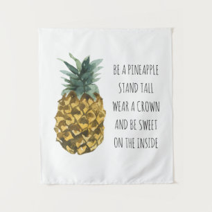 Tenture Aquarelle moderne ananas et citation amusante posi