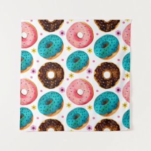 Tenture Aquarelle motif avec rose, bleu et chocolat d