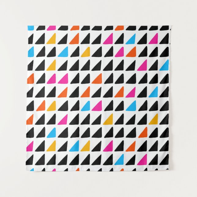 Tenture Aquarelle motif moderne avec triangles bleus. Mer (Devant)