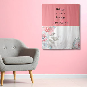 Tenture aquarelle pêche abstraite pivoine rose mariage