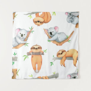 Tenture Aquarelle peinte à la main motif tropical mignon a
