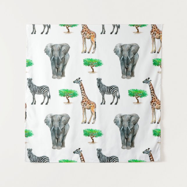 Tenture Aquarelle peinte animaux seapless motif (Devant)