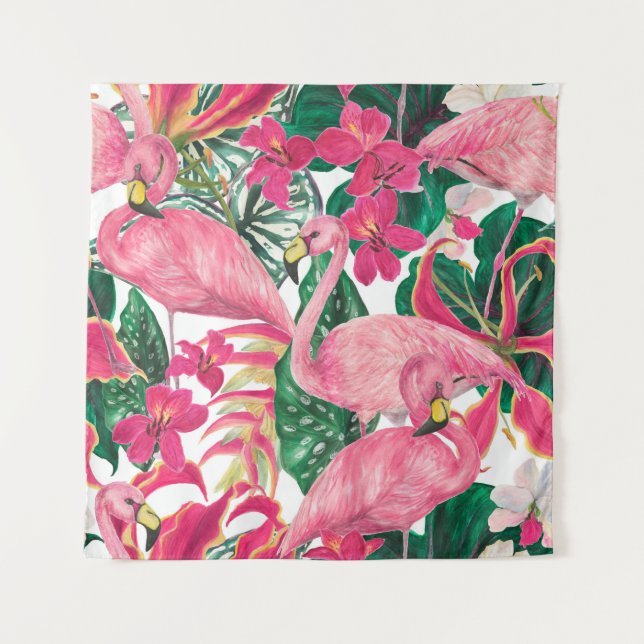 Tenture Aquarelle peinture sans couture motif avec flamant (Devant)