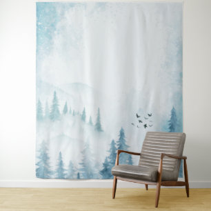 Tenture Aquarelle Pine Trees Montagne