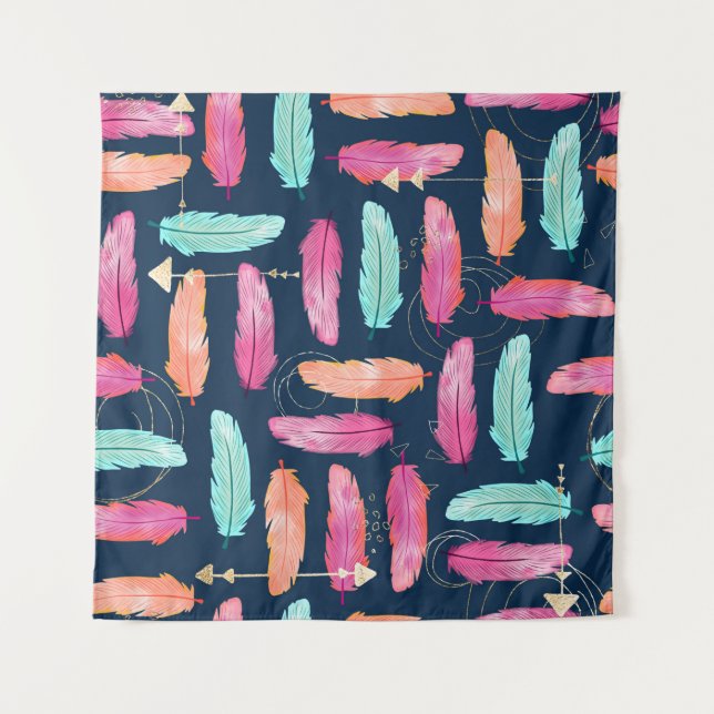 Tenture Aquarelle plumes sans couture motif boho avec fea (Devant)