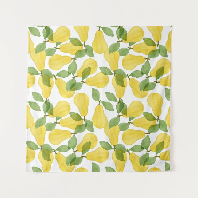 Tenture Aquarelle Poires : Motif peint à la main (Devant)
