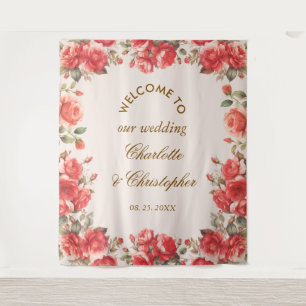 Tenture Aquarelle romantique Roses rouges Mariage Bienvenu