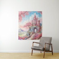 Aquarelle rose bleu Imaginaire Château Mur Art