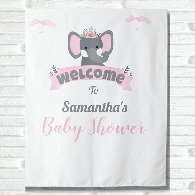 Tenture Aquarelle rose Eléphant Baby shower fond (Créateur téléchargé)