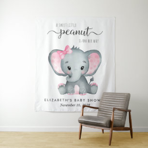 Tenture Aquarelle rose éléphant Bébé Fille Douche fond