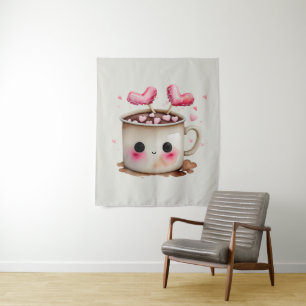 Tenture Aquarelle rose et crème mignonne Chocolat chaud Mu