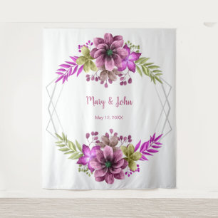 Tenture Aquarelle rose et vert Mariage Floral Photo