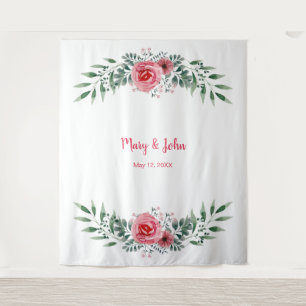 Tenture Aquarelle Rose Rose Pâle Feuillage Végétal Mariage