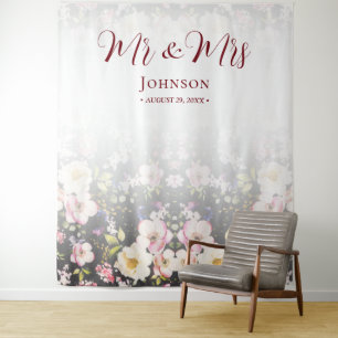 Tenture Aquarelle rose Roses jaunes, noir flou, Mariage