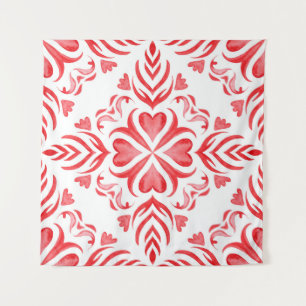 Tenture Aquarelle rouge arabesque : motif ornemental.