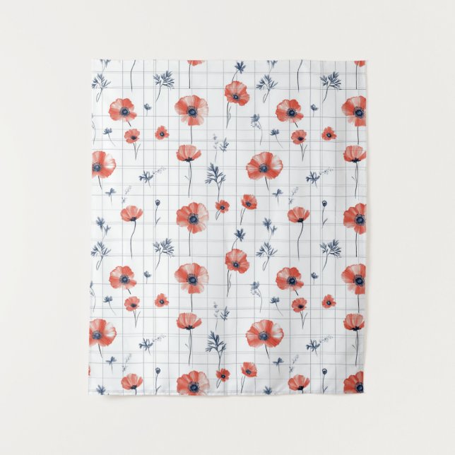 Tenture Aquarelle rouge Motif sur blanc (Devant)