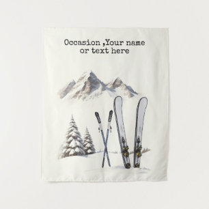 Tenture Aquarelle rustique Ski neige montagne hiver