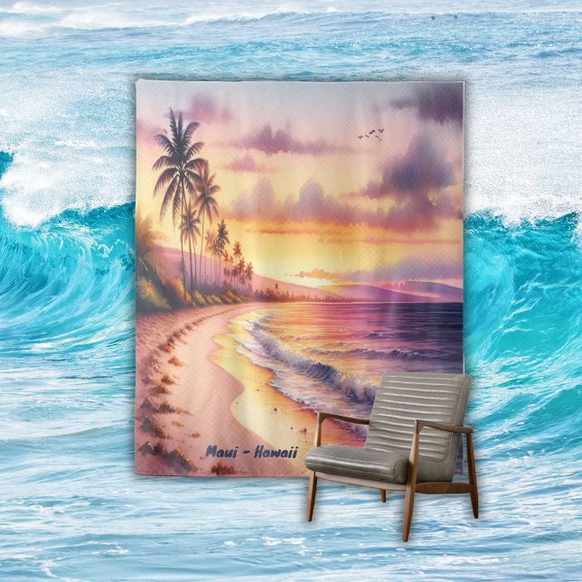 Tenture Aquarelle Sketch Maui Hawaii Coloré | (Créateur téléchargé)