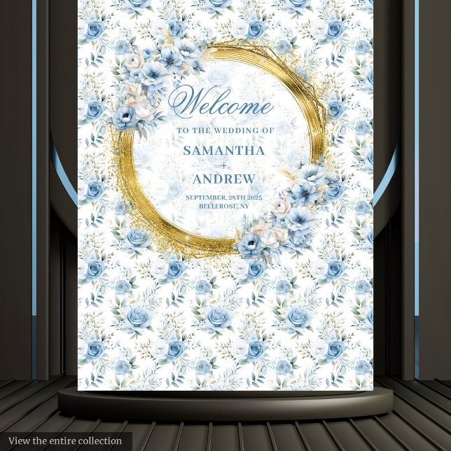 Tenture Aquarelle sophistiquée bleu poussiéreux et or pour (Sophisticated Watercolor Dusty Blue Gold Wedding Tapestry)
