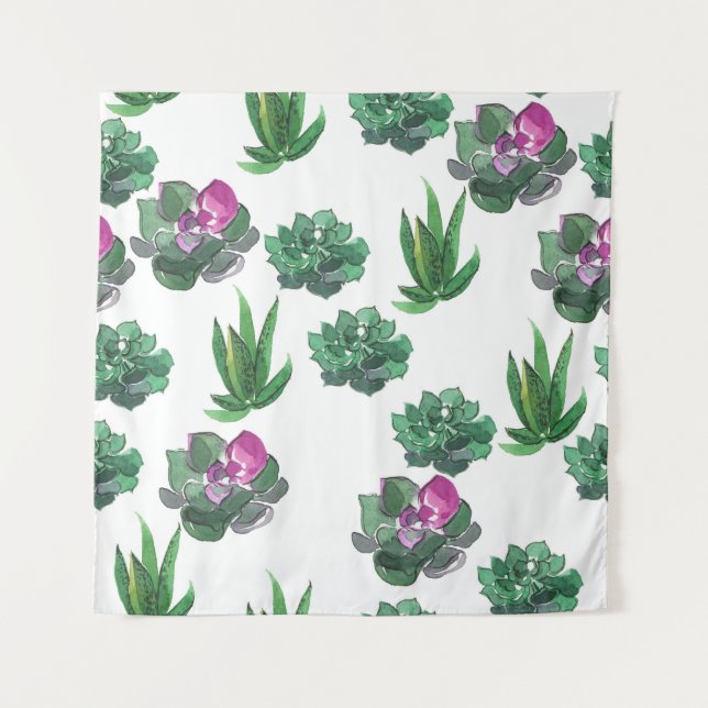 Tenture Aquarelle Succulente Conception Motif transparente (Devant)