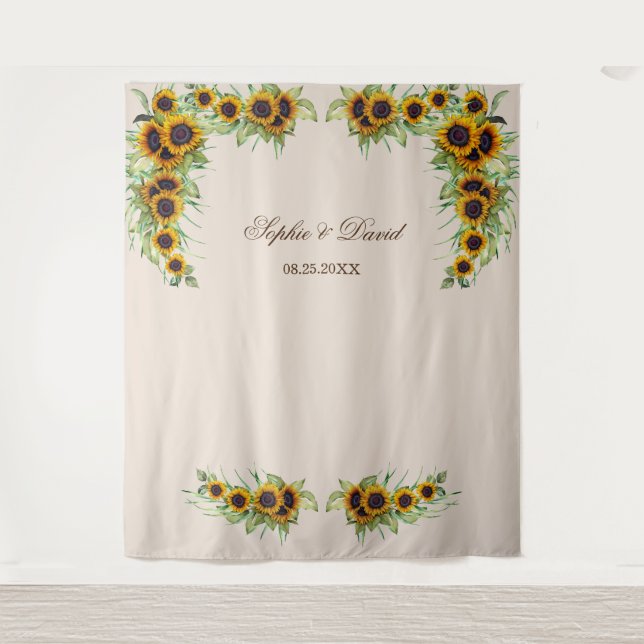 Tenture Aquarelle Sunflowers Mariage Photo Booth fond (Devant)