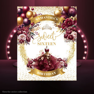 Tenture Aquarelle Sweet 16 Bannière Parties scintillant or