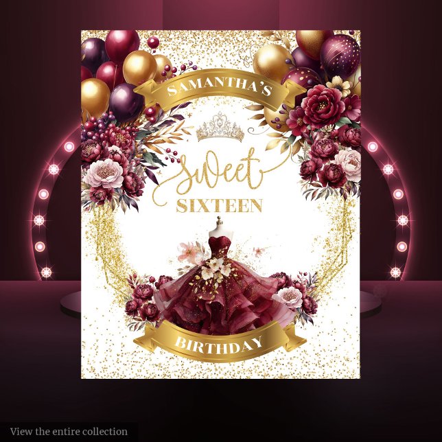 Tenture Aquarelle Sweet sixteen Arrière-plan Robe Bourgogn (Watercolor Sweet Sixteen Backdrop Burgundy Dress)