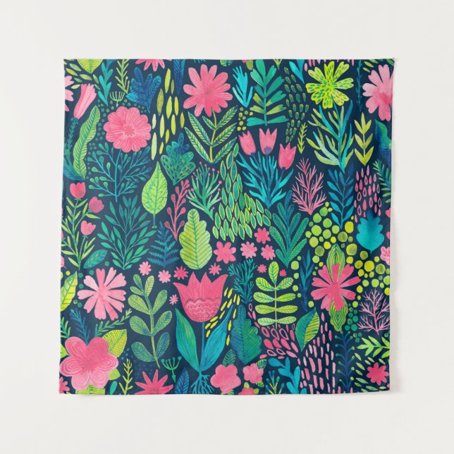 Tenture Aquarelle texture avec fleurs et plantes. Floral (Devant)