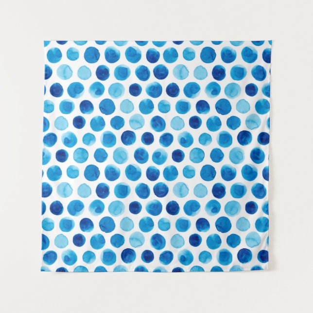 Tenture Aquarelle transparente motif avec pois bleus (Devant)