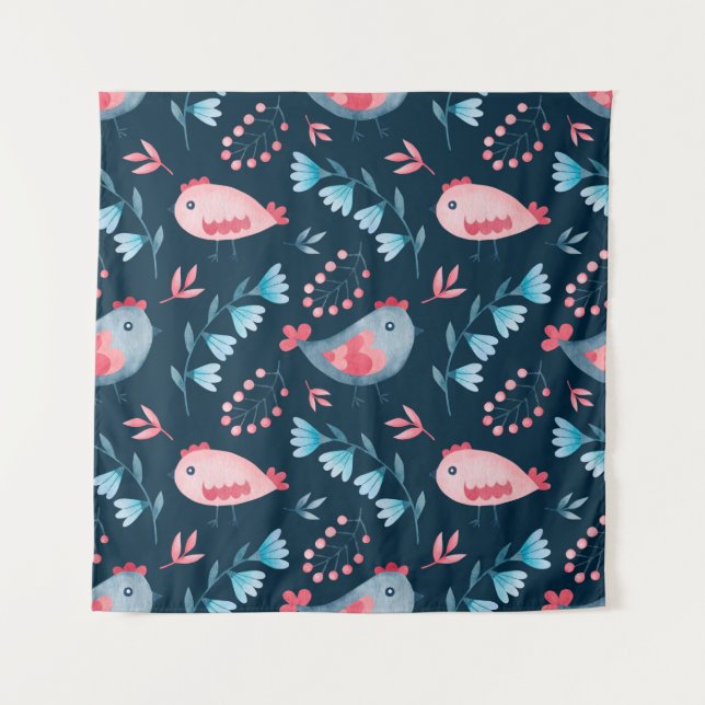 Tenture Aquarelle transparente motif de fleurs de poulets  (Devant)