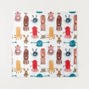 Tenture Aquarelle transparente motif de monstres amusants 