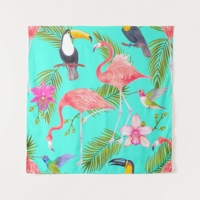 Tenture Aquarelle tropicale oiseaux sans couture motif (Devant)
