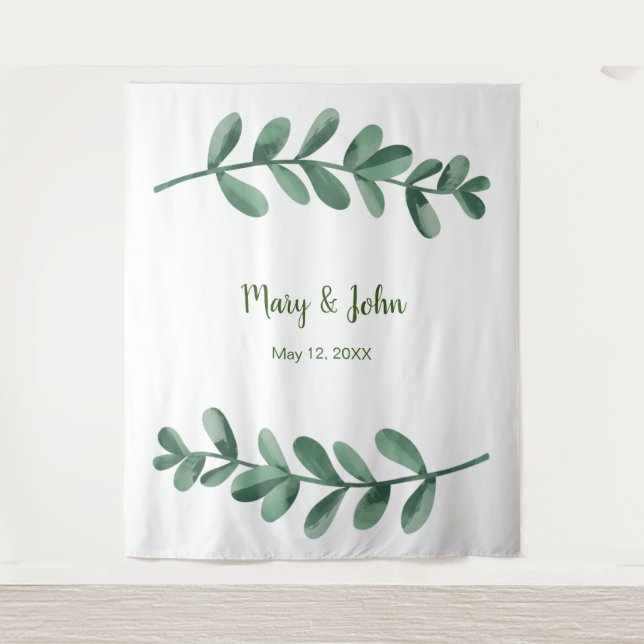 Tenture Aquarelle Vert Feuille Mariage fond photo (Devant)
