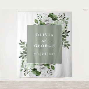 Tenture Aquarelle verte Sage Floral Photo Booth fond