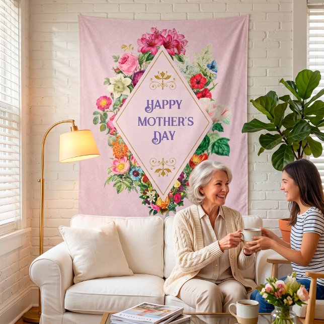 Tenture Aquarelle Vintage Fleur de Jardin Rose (Vintage Watercolor Flourish Flower Garden Pink Tapestry)