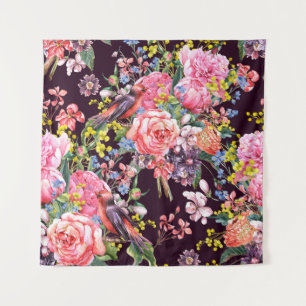 Tenture Aquarelle Vintage Florale sans joint Arrière - pla